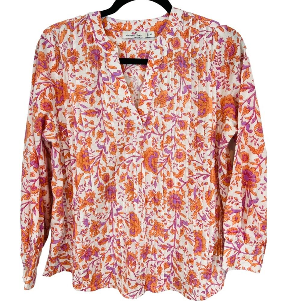 Vineyard Vines Marigold pintuck neckline top Cotton
